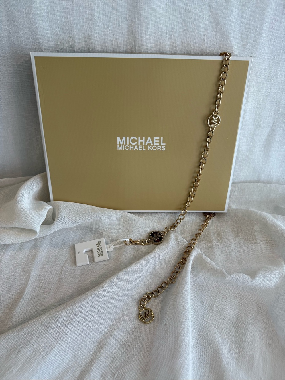 MICHAEL Michael Kors Gold Chain Belt with MK Disc Charms
